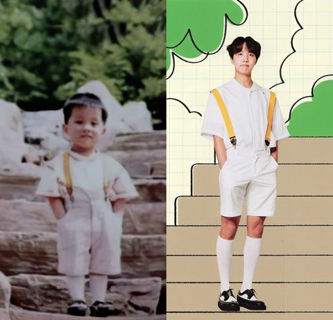 BTS Reenacting Each Of Their Old Pics Is Awesome BTS Bangtan childhood before pics